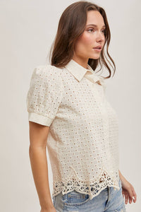 Eloise Eyelet Lace Bubble Sleeve Blouse