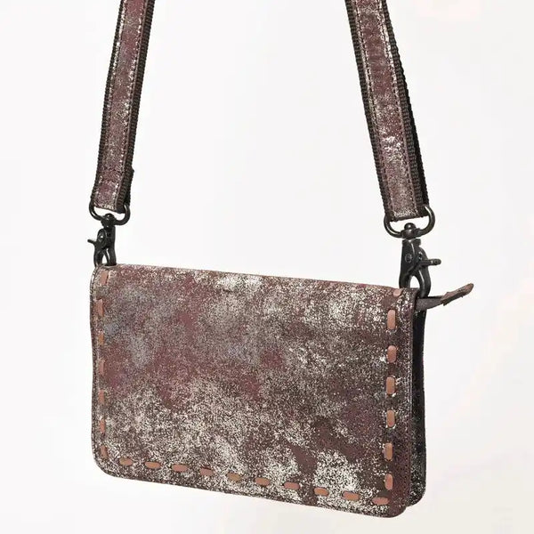 American Darling Distressed Silver Foil Leather Crossbody