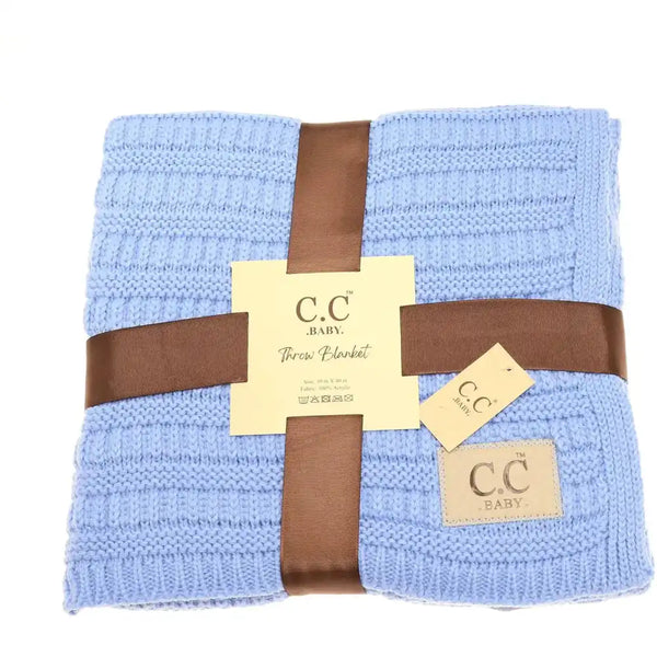 C.C Beanie - BABY C.C Solid Ribbed Knit Blanket Pale Blue