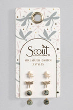 Load image into Gallery viewer, Set of earrings on a Scout branded card with a gray background