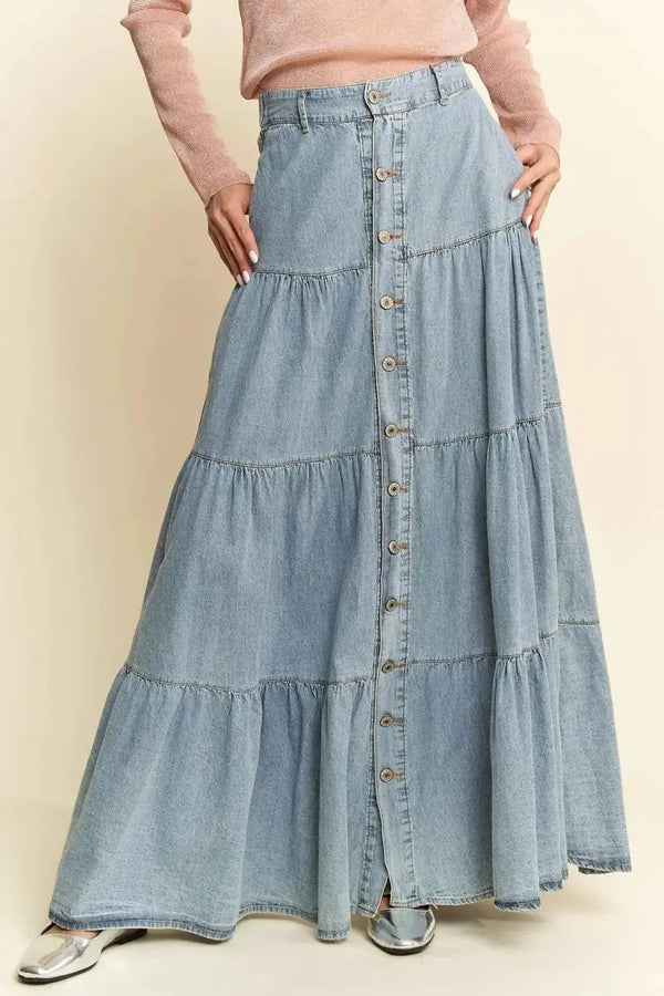 Prairie Skies Denim Maxi Skirt