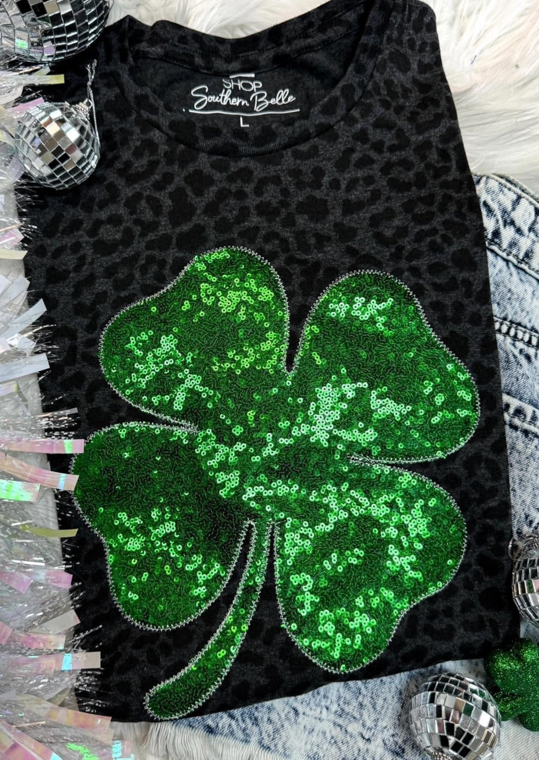 Black Leopard Shamrock Tee