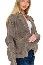 Load image into Gallery viewer, woman wearing brown ribbed cardigan