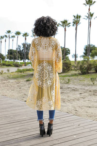 Leto Accessories - Contrast Mesh Cotton Lace Kimono: Ivory