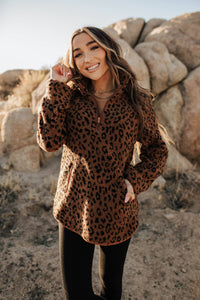 PRE-ORDER Ampersand Avenue - Pullover- Rust Animal Print Sherpa: S