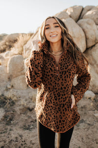 PRE-ORDER Ampersand Avenue - Pullover- Rust Animal Print Sherpa: S