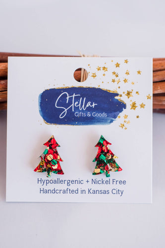 Glitter Christmas Tree Stud Earrings