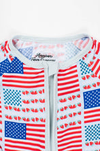 Load image into Gallery viewer, Children's jacket with American flag pattern and 'American Farm Company' branding.