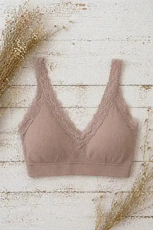 Soft Romance Lace Trim Bralette - Mocha