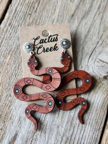 Tooled Leather Snake Earrings