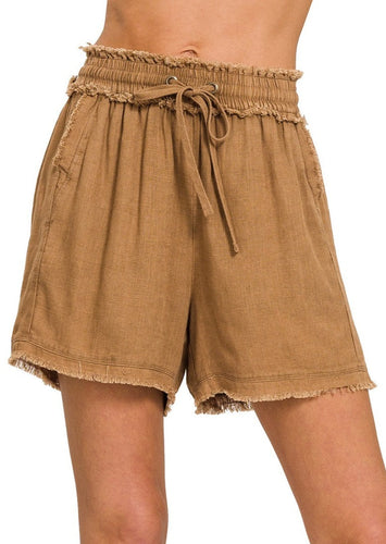 Mineral Wash Linen Shorts