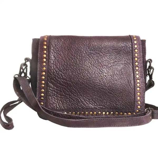 Never Mind Aubergine Rivet Leather Crossbody