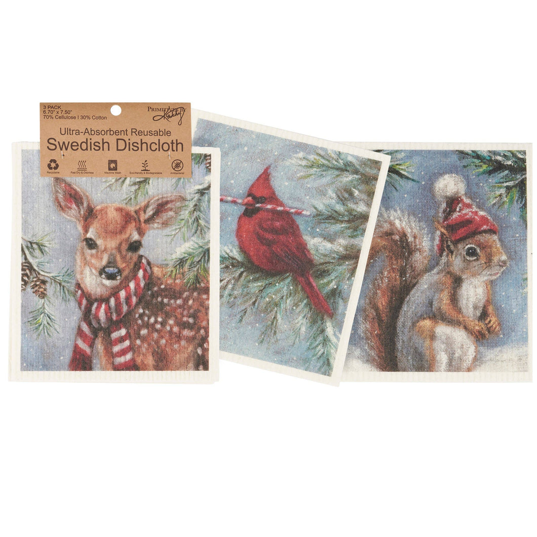 Primitives by Kathy - Winter Animal Swedish Dishcloth Set