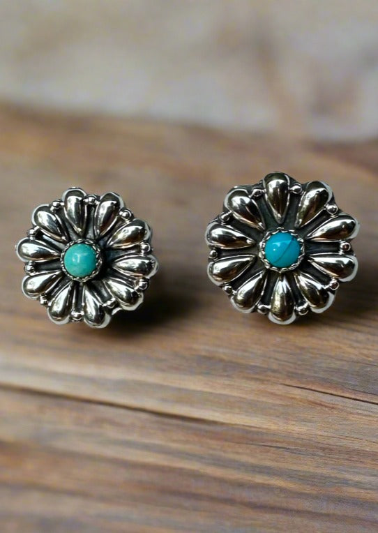 Concho Earrings w/Kingman Turquoise