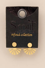 Load image into Gallery viewer, Gold earrings on a Scout Refined Collection branded card against a beige background
