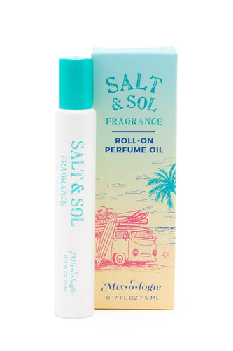 Salt & Sol roll-on perfume oil with packaging on a white background