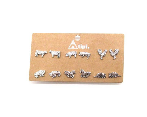Snowing West - Western Etched Animal 6 Pair Earring Set
