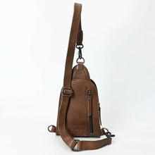 Load image into Gallery viewer, Brown leather sling bag on a white background