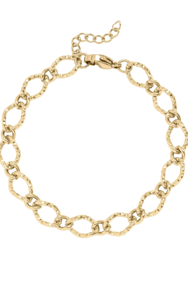 Gold chain bracelet on a white background