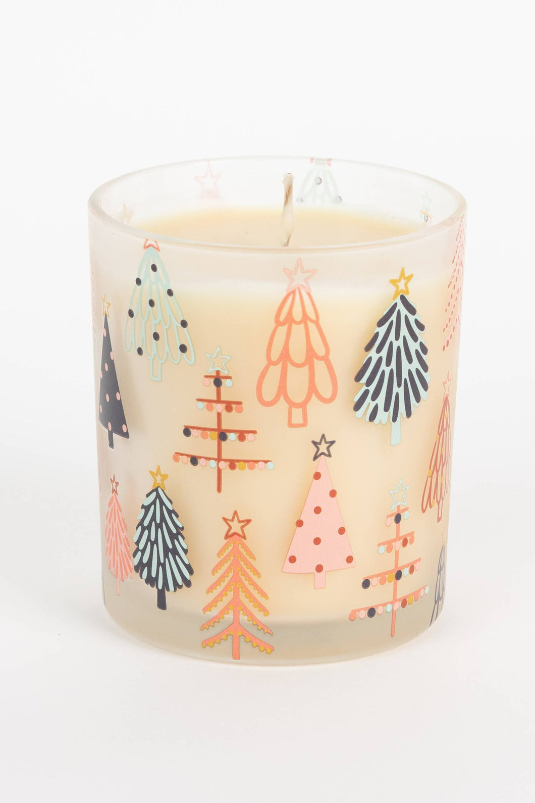 Candle with Christmas tree illustrations on a white background