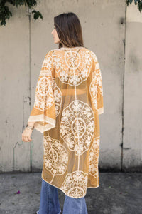Leto Accessories - Contrast Mesh Cotton Lace Kimono: Ivory