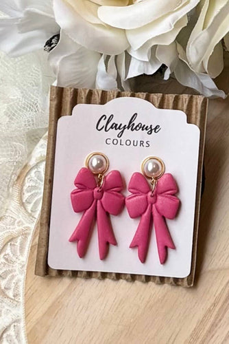 Clayhouse Colours - Bow Earrings | Hot Pink