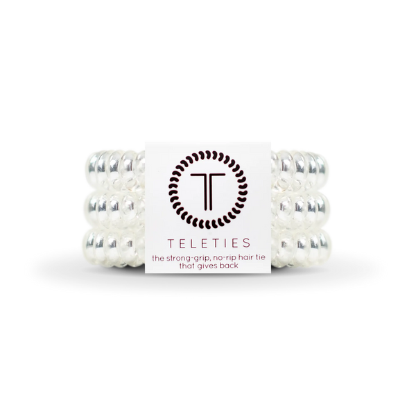 TELETIES - Crystal Clear - Large Spiral Hair Coils, Hair Ties, 3-pack