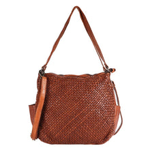Load image into Gallery viewer, Brown woven handbag with a shoulder strap on a white background
