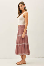 Load image into Gallery viewer, Woman wearing a white tank top and a tiered pink skirt on a white background