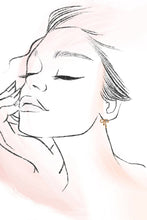 Load image into Gallery viewer, Line art of a woman with a delicate earring on a light pink background