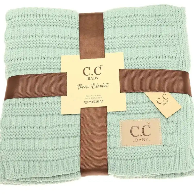 C.C Beanie - BABY C.C Solid Ribbed Knit Blanket Mint