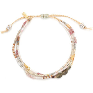 Set of beaded bracelets on a white background