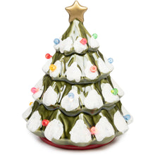 Load image into Gallery viewer, Decorative Christmas tree figurine with lights and a star on a white background