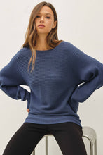 Load image into Gallery viewer, Woman wearing a blue sweater against a white background