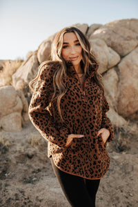 PRE-ORDER Ampersand Avenue - Pullover- Rust Animal Print Sherpa: S