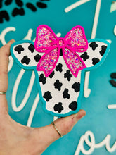 Load image into Gallery viewer, Cute Cow w/ Bow Car Freshie : Leather &amp; Lace