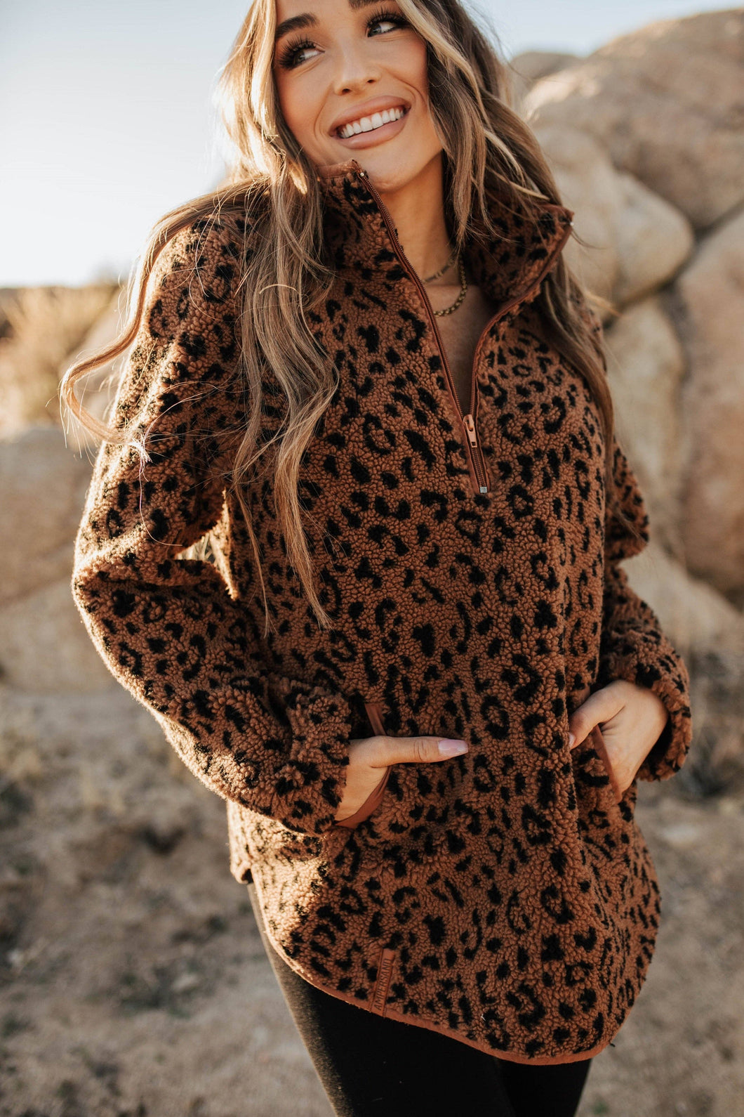 PRE-ORDER Ampersand Avenue - Pullover- Rust Animal Print Sherpa: S