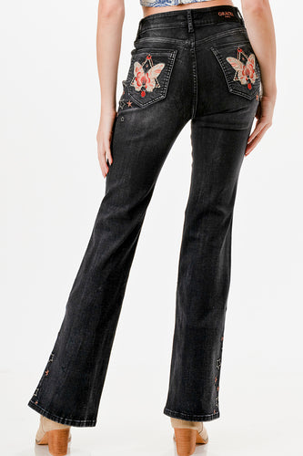 GRACE IN LA Butterfly Black Bootcut Jean