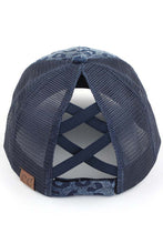 Load image into Gallery viewer, CC Navy Leopard Criss Cross Pony Cap
