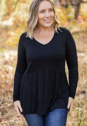 MICHELLE MAE Sarah LS Ruffle Top BLACK