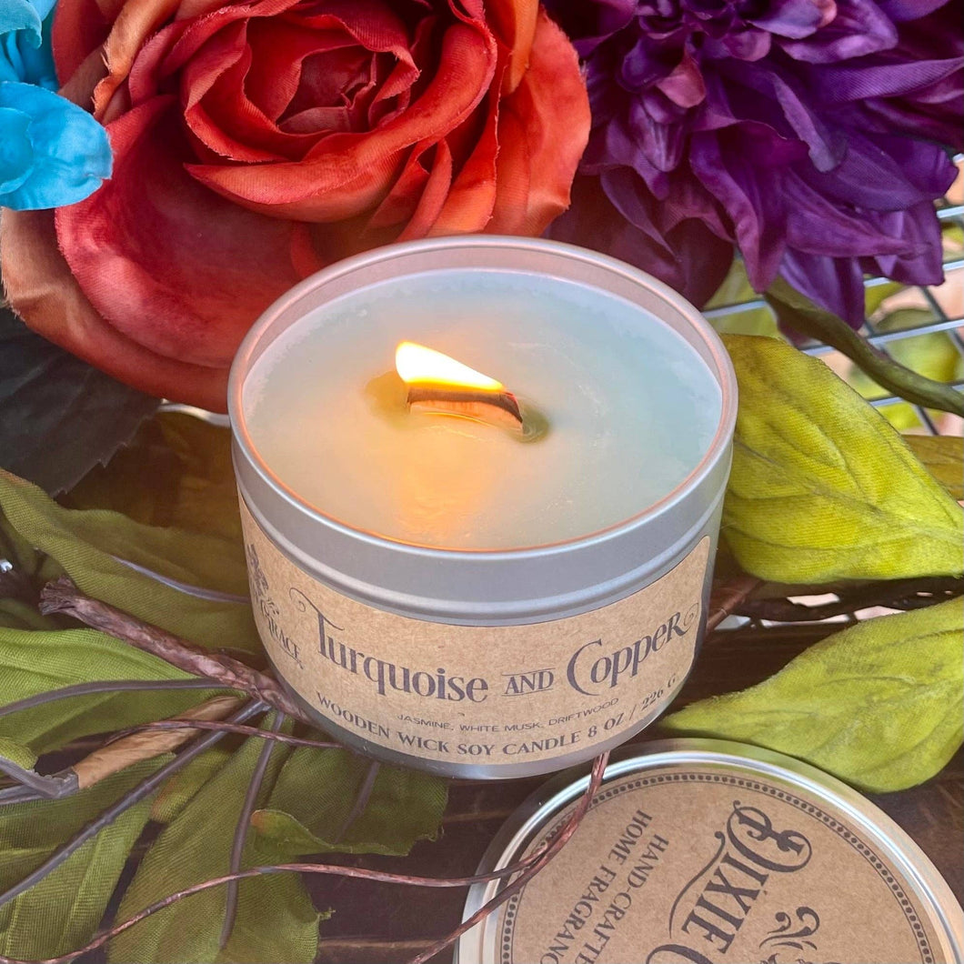 Dixie Grace - Turquoise & Copper - Wooden Wick Candle