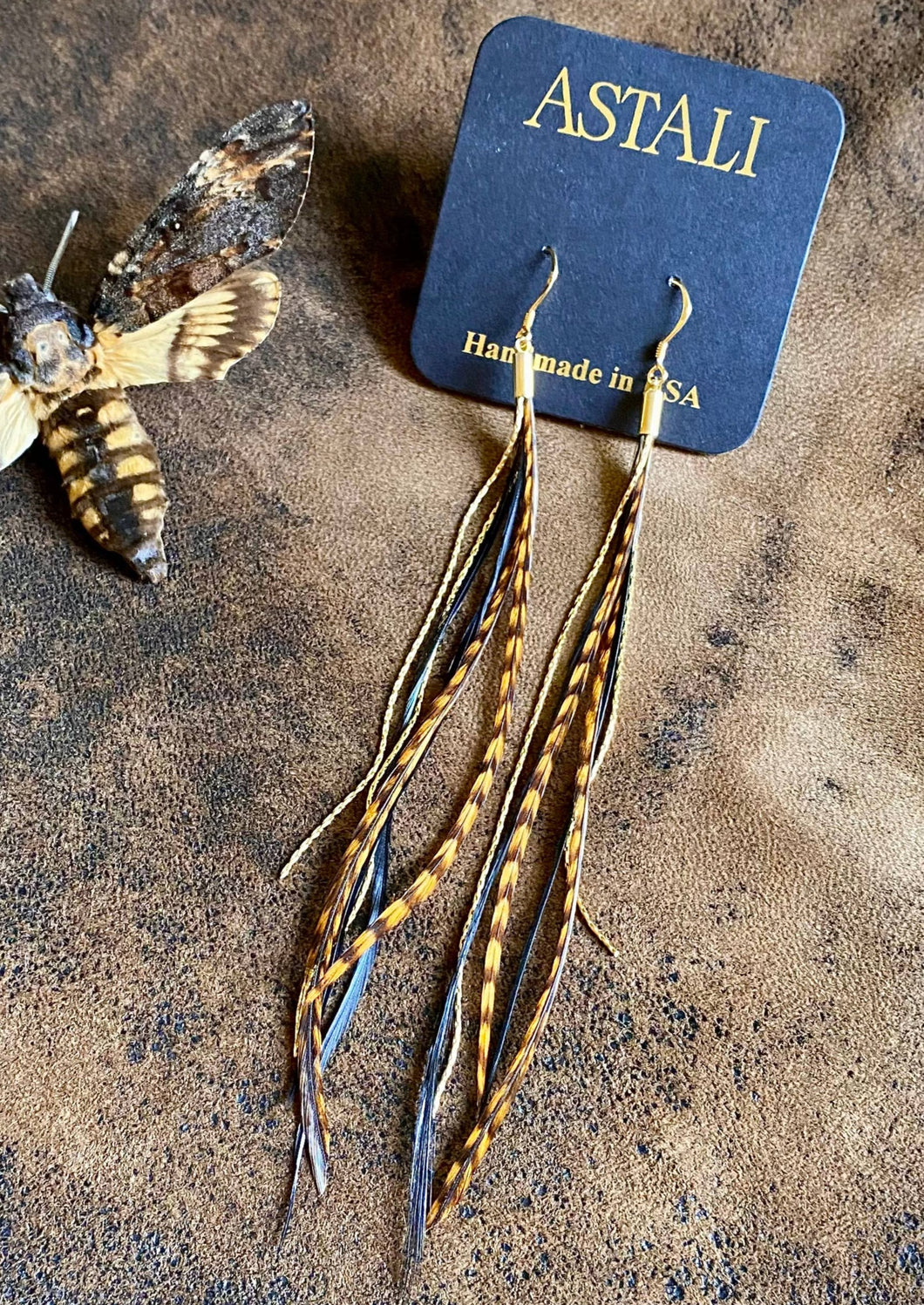 Mini Feather Earrings Amber Griz/Blk