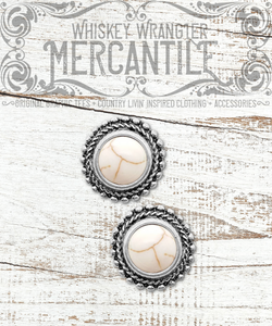 CABLE TEXTURE WESTERN CONCHO GEMSTONE STUD EARRINGS