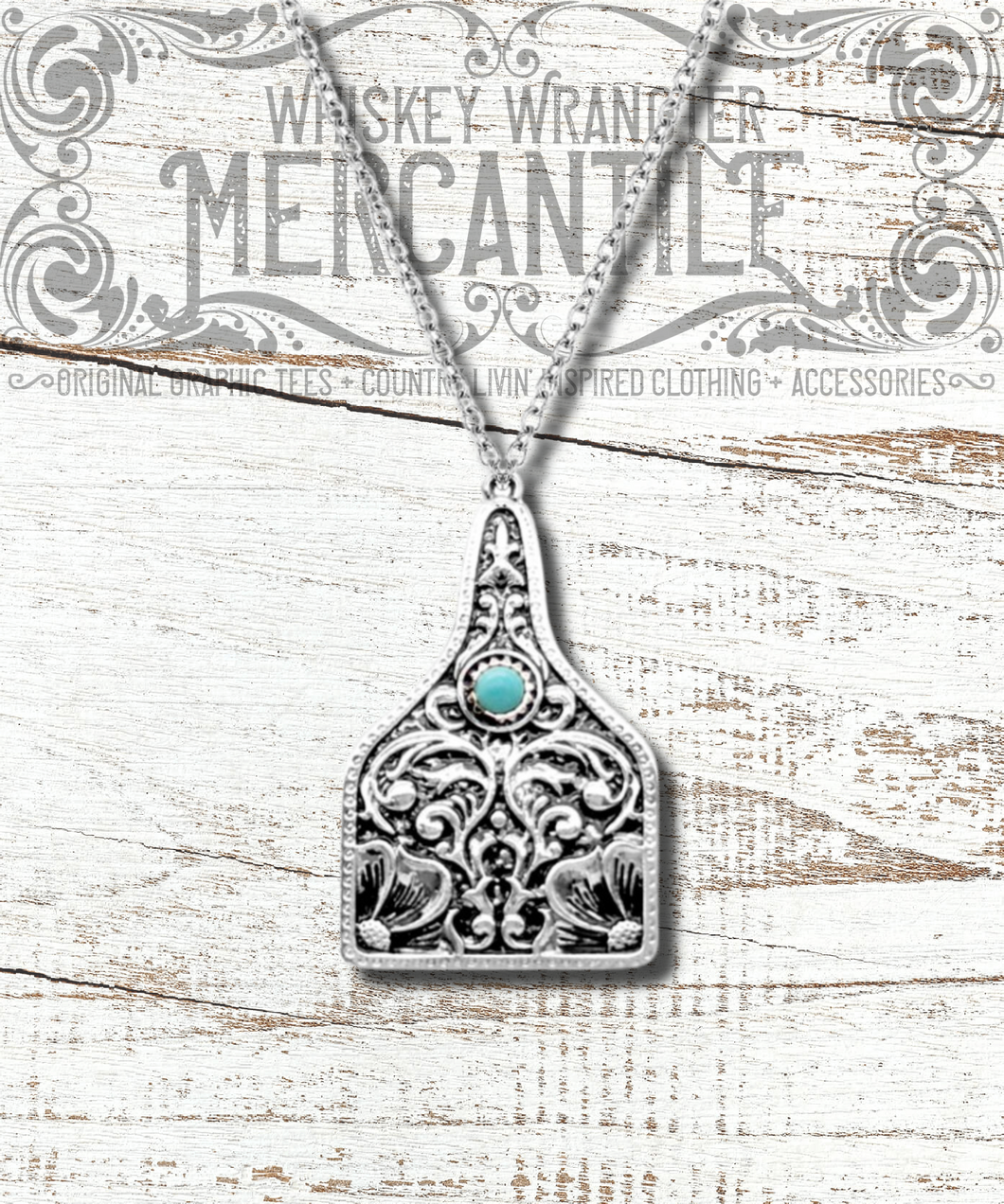 PAISLEY TEXTURE CATTLE TAG GEMSTONE NECKLACE