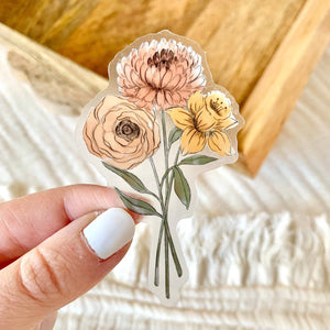 Elyse Breanne Design - Clear Daffodil and Chrysanthemum Sticker, 3x2in.